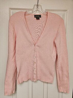 Eddie Bauer Light Pink Ribbed V-Neck Button-Down Cardigan Sweater Size M